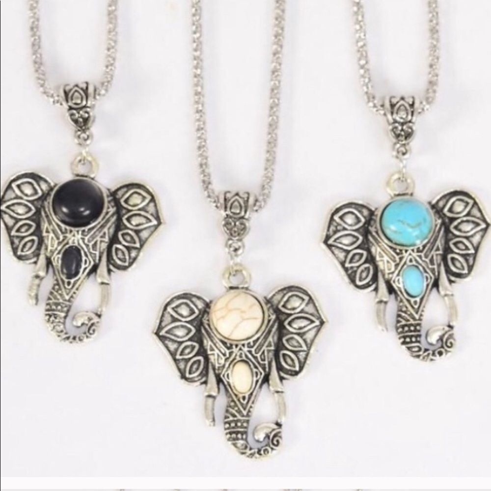 Elephant head stone necklace